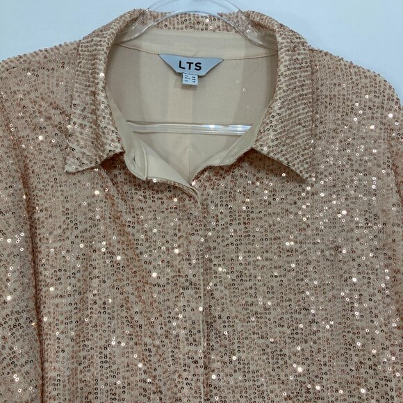 Long Tall Sally size 16 Cream Tan Sequins Long Sleeve Button Down Evening - Picture 3 of 12